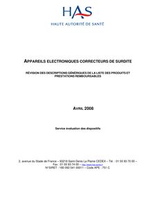 Evaluation des appareils électroniques correcteurs de surdité - Synthèse évaluation des appareils électroniques correcteurs de surdité