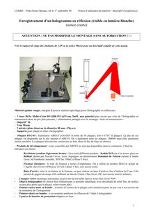 CESIRE Plate forme Optique SZ le 1er septembre Notice d utilisation du matériel descriptif d expériences