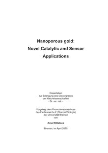 Nanoporous gold [Elektronische Ressource] : novel catalytic and sensor applications / von Arne Wittstock