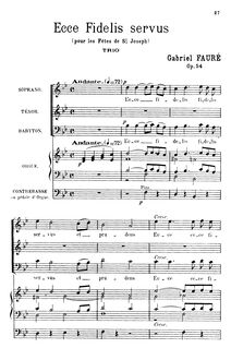 Partition complète, Ecce fidelis servus, Op. 54, Fauré, Gabriel