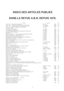 INDEX DES ARTICLES PUBLIÉS DANS LA REVUE A.B.N. DEPUIS 1979.