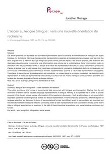 L accès au lexique bilingue : vers une nouvelle orientation de recherche - article ; n°4 ; vol.87, pg 553-566