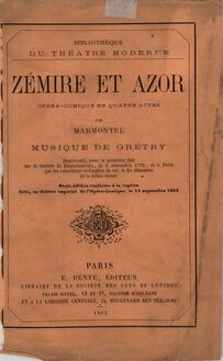 Partition Colour cover, Zémire et Azor, Opéra-ballet en quatre actes