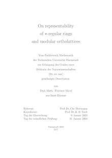 On representability of *-regular rings and modular ortholattices [Elektronische Ressource] / von Florence Micol