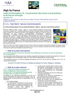 La prévention des erreurs de procédure et de site en chirurgie - Lettre d information High 5s France, n°2, janvier 2012