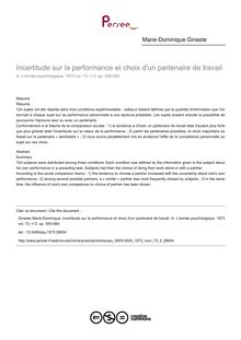 Incertitude sur la performance et choix d un partenaire de travail - article ; n°2 ; vol.73, pg 555-564