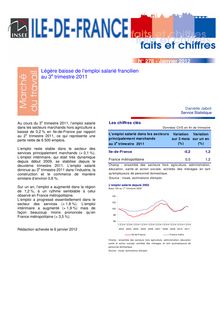 Légère baisse de l emploi salarié francilien    au 3e trimestre 2011