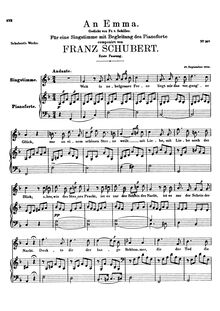 Partition 1st version, An Emma, D.113, To Emma, F major, Schubert, Franz
