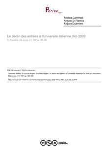 Le déclin des entrées à l Université italienne d ici 2008 - article ; n°2 ; vol.52, pg 365-380