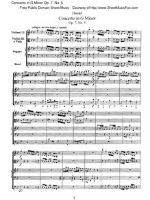 Partition Concerto No.5 en G minor, HWV 310, 12 orgue Concertos, Op.4 & Op.7
