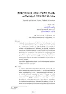 INDICADORES E EDUCAÇÃO NO BRASIL: A AVALIAÇÃO COMO TECNOLOGIA (Indicators and Education in Brazil: Evaluation as Technology)
