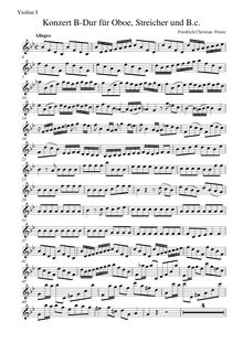 Partition violons I, hautbois Concerto en B-flat major, B♭ major par Friedrich Christian Friese