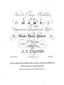 Partition complète, 12 Easy préludes pour harpe, Craven, John Thomas