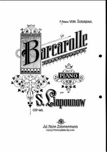 Partition complète, Barcarolle, Op.46, Lyapunov, Sergey