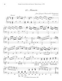 Partition , Menuets, Premier Livre de Pièces de Clavecin, Op. 1