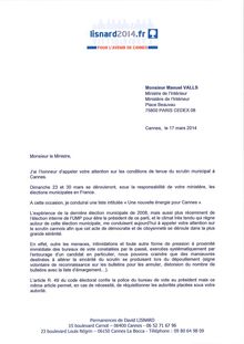 Le courrier de David Lisnard (UMP) à Manuel Valls