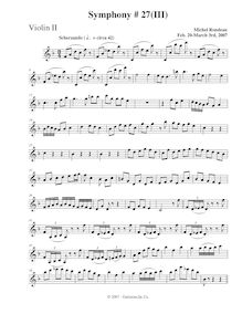 Partition violons II, Symphony No.27, B-flat major, Rondeau, Michel par Michel Rondeau