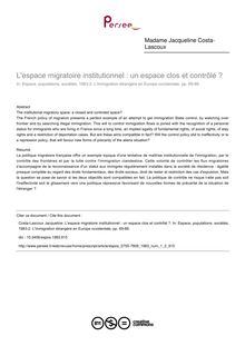 L espace migratoire institutionnel : un espace clos et contrôlé ? - article ; n°2 ; vol.1, pg 69-88