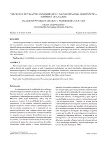VALORES EN ESTUDIANTES UNIVERSITARIOS. UNA INVESTIGACIÓN HERMENÉUTICA (CRITERIOS DE ANÁLISIS)/VALUES IN UNIVERSITY STUDENTS. AN HERMENEUTIC STUDY