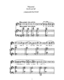 Partition complète (D Major: haut voix et piano), Avril est là!