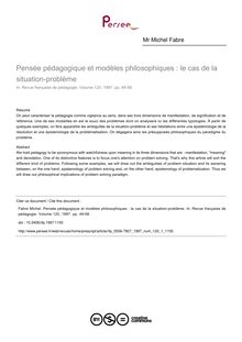 Pensée pédagogique et modèles philosophiques : le cas de la situation-problème - article ; n°1 ; vol.120, pg 49-58