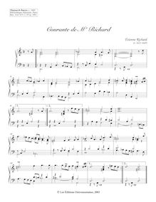 Partition Courante, 11 clavecin pièces from Manuscrit Bauyn, Richard, Étienne par Étienne Richard