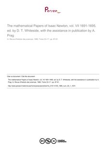 The mathematical Papers of Isaac Newton, vol. VII 1691-1695, ed. by D. T. Whiteside, with the assistance in publication by A. Prag  ; n°1 ; vol.33, pg 87-91