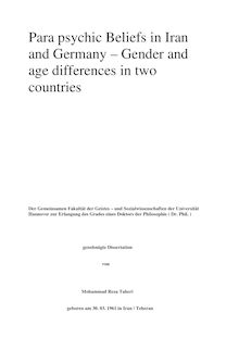 Para psychic beliefs in Iran and Germany [Elektronische Ressource] : gender and age differences in two countries / von Mohammad Reza Taheri
