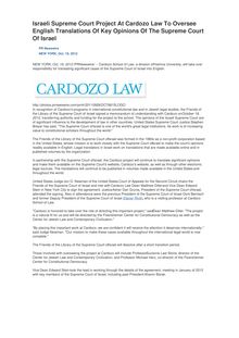 Israeli Supreme Court Project At Cardozo Law To Oversee English Translations Of Key Opinions Of The Supreme Court Of Israel