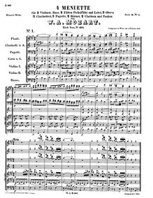 Partition complète, 4 menuets, Mozart, Wolfgang Amadeus