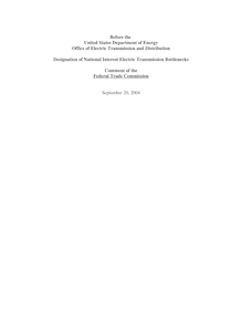 FTC Comment - Designation of National Interest Electric Transmission  Bottlenecks