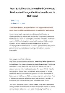 Frost & Sullivan: M2M-enabled Connected Devices to Change the Way Healthcare is Delivered