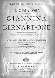 Partition complète, Giannina e Bernardone, Dramma giocoso in due atti