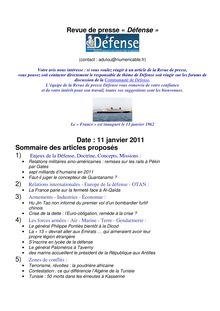 Revue de presse « Défense » Date : 11 janvier 2011 Sommaire des ...