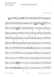Partition Basso Generale per l organo, Canzon Vigesimanona à 8, Frescobaldi, Girolamo