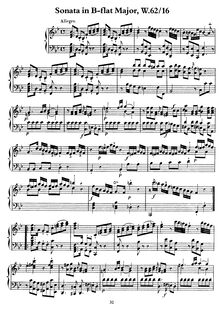 Partition complète, Sonata en B♭, Wq.62/16 (H.116), Bach, Carl Philipp Emanuel