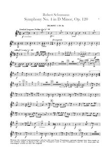 Partition trompette 1, 2 (en F, plus B♭ transposed), Symphony No.4, Op.120