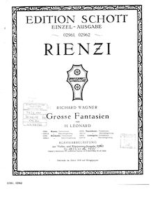 Partition de piano, Rienzi Fantasie, Léonard, Hubert