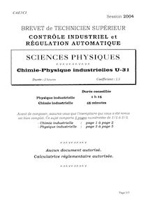 Physique Chimie 2004 BTS Contrôle industriel et régulation automatique