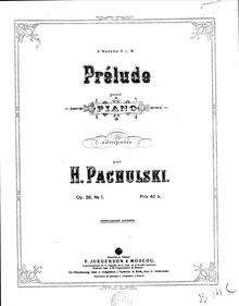 Partition No. 1: Prelude, pièces, Op.29, Pachulski, Henryk