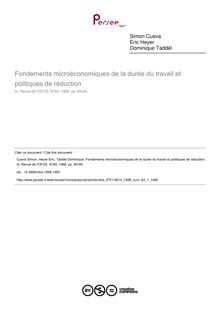 Fondements microéconomiques de la durée du travail et politiques de réduction - article ; n°1 ; vol.64, pg 69-95