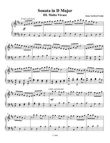 Partition , Molto Vivace, Piano Sonata en D major, D major, Aerlyn-Crook, Jesse