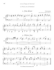 Partition 213-2, 2 Pièces en sol mineur: , Jeu doux - , Plein Jeu, Livre d orgue de Montréal