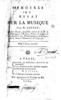 Partition Complete Book, Mémoires, ou essai sur la musique, Grétry, André Ernest Modeste