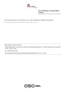 La Convention de Vienne sur les relations diplomatiques - article ; n°1 ; vol.7, pg 3-42