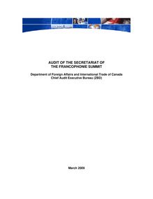 Audit of the Secretariat of the Francophonie Summit (May 2009)