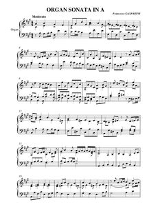 Partition complète, orgue Sonata en A, Gasparini, Francesco