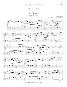 Partition 251-25, Pièces en D #: , Agnus (Plein Jeu) - , Voix humaine en D # - , Basse - , Dialogue, Livre d orgue de Montréal