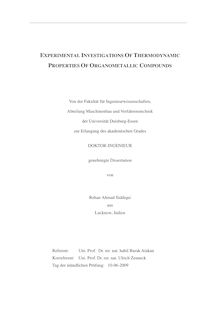 Experimental investigation of thermodynamic properties of organometallic compounds [Elektronische Ressource] / von Rehan Ahmad Siddiqui