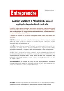CABINET LAMBERT & ASSOCIÉS Le conseil appliqué à la protection industrielle
